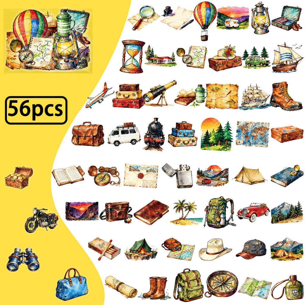 Outdoor Adventure Store - สติกเกอร์ PET สำหรับการเดินทางและกิจกรรมกลางแจ้ง 56 ชิ้น -