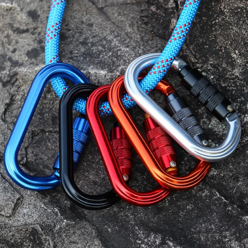 Carabiner Locking D - คาราบิเนอร์ล็อคแบบสกรู รูปทรงตัว D ทำจากอะลูมิเนียมอัลลอยด์ ตะขอเกี่ยวเพื่อความปลอดภัยสำหรับกิจกรรมกลางแจ้ง แคมป์ปิ้ง
