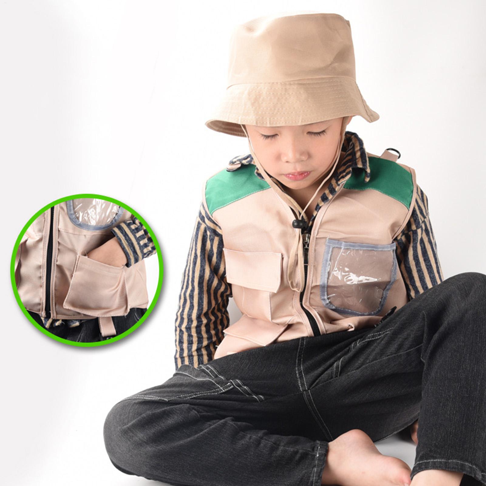 Outdoor Adventure Kit For Boys - เสื้อกั๊กและหมวกนักสำรวจสำหรับเด็ก ชุดคอสเพลย์ฮาโลวีน ชุดเล่นบทบาทสมมติสำหรับเด็กชาย เด็กหญิง ตกปลา ตั้งแคมป์