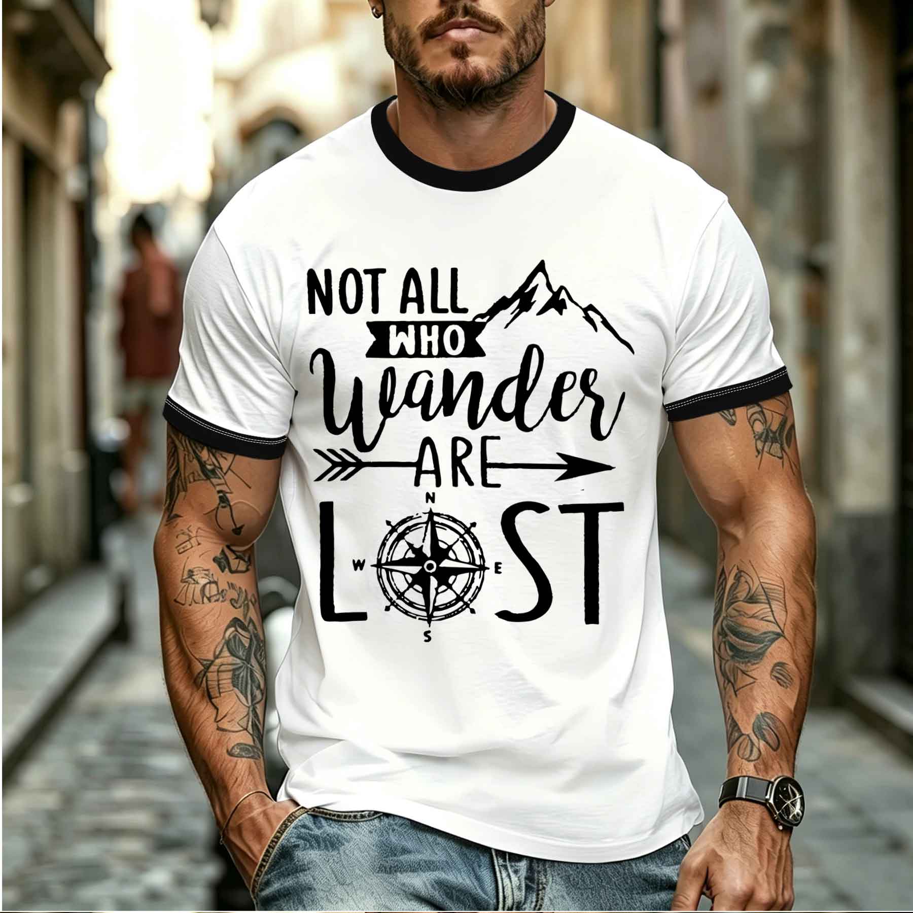 Outdoor Adventure Quotes Short - 2026 รุ่นใหม่ เสื้อยืดผู้ชายสไตล์ทันสมัยสวมใส่สบายสำหรับการผจญภัยกลางแจ้งพร้อมพิมพ์คำคมคลาสสิกของโทลคีนสำหรับการเดินป่าตั้งแคมป์ท่องเที่ยว