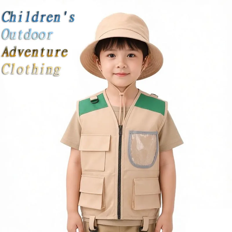Outdoor Adventure Kit For Boys - ชุดฮาโลวีนสำหรับเด็ก หมวกนักสำรวจ เสื้อกั๊ก ชุดแต่งกายสำหรับเล่นเกม ดีไซน์สไตล์คาร์โก้ ชุดผจญภัยกลางแจ้งสำหรับเด็ก