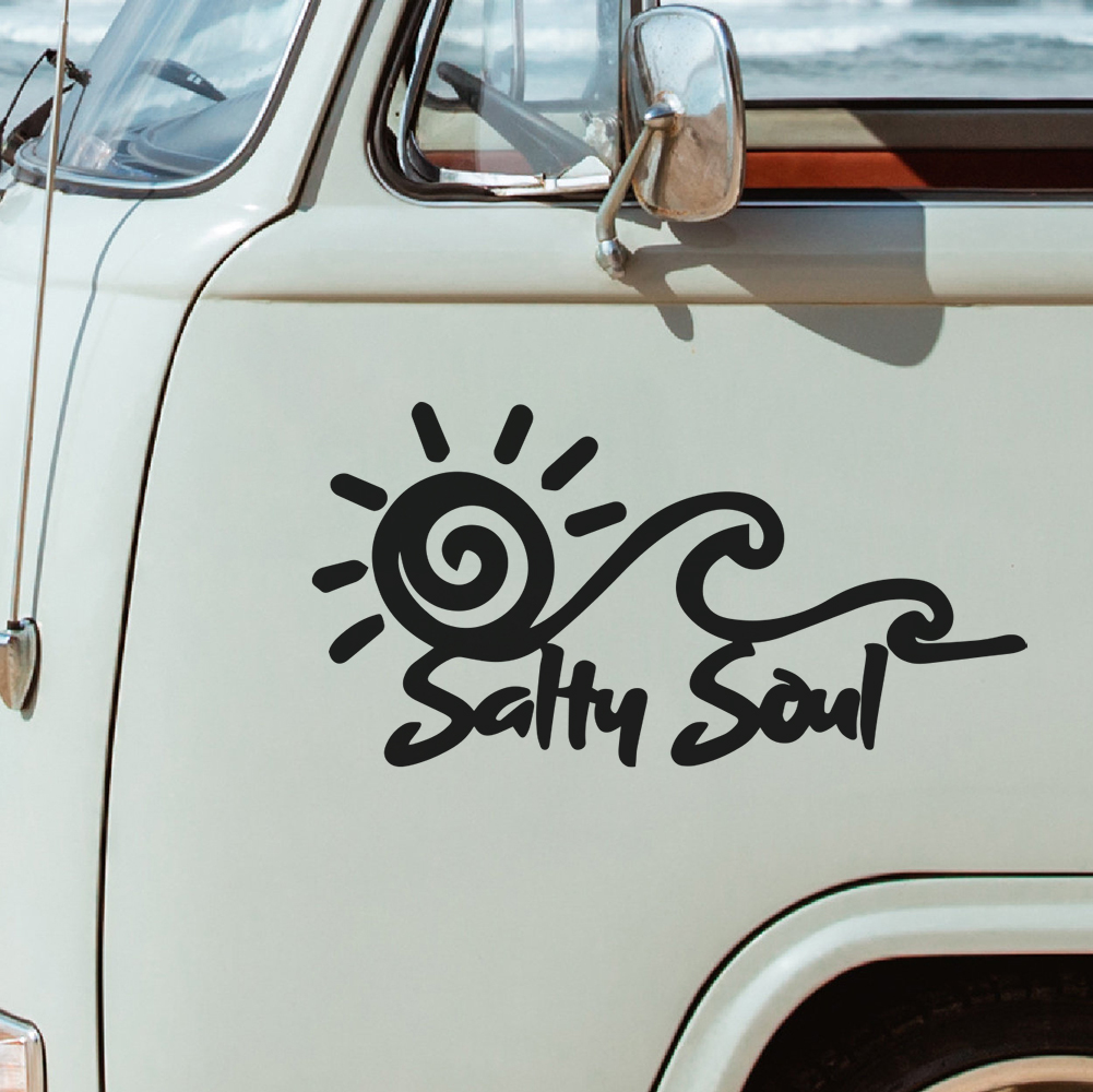 Outdoor Adventure Rv - Salty Soul สติกเกอร์ไวนิลลายคลื่นแสงแดดการผจญภัยกลางแจ้งธรรมชาติชายหาดโอเชี่ยนรถรถบรรทุกตัวถังรถ RV อุปกรณ์ตกแต่ง