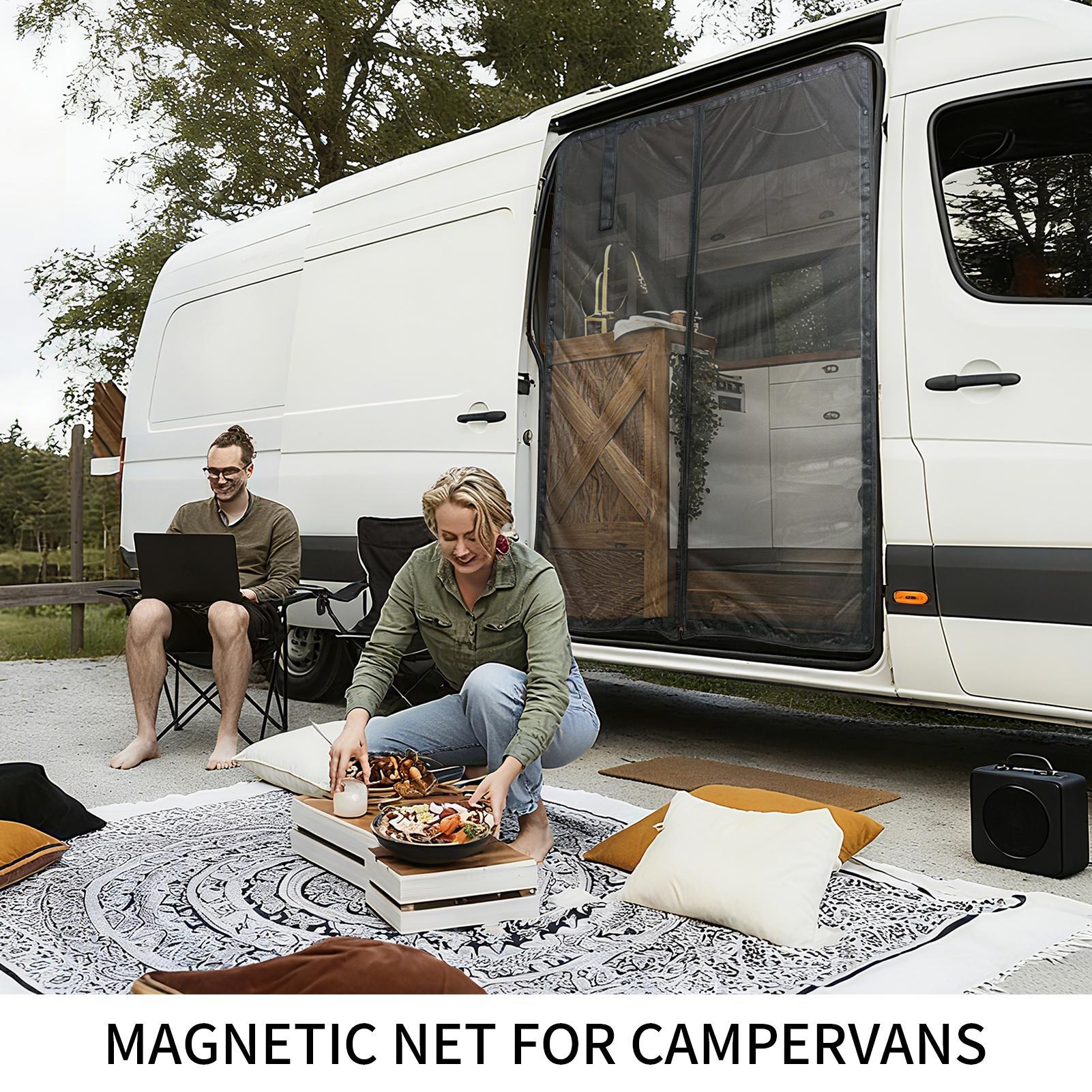 Outdoor Adventure Rv - มุ้งกันยุงติดประตูรถตู้ ป้องกันรังสียูวี อุปกรณ์เสริมสำหรับรถยนต์ มุ้งกันแมลงสำหรับประตูข้างรถบ้าน เหมาะสำหรับการตั้งแคมป์ ผจญภัยกลางแจ้ง