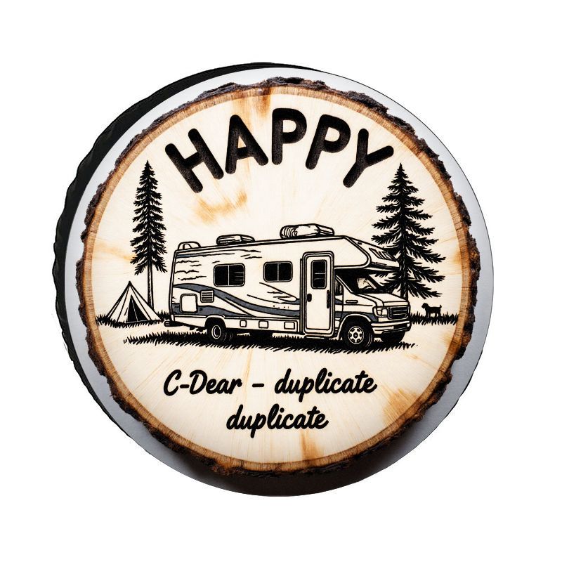 Outdoor Adventure Rv - HAPPY RV Camping Theme ผ้าคลุมยางอะไหล่โพลีเอสเตอร์, ผ้าคลุมยางอะไหล่ทนแดด,