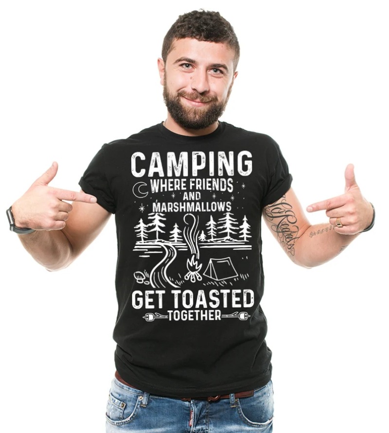 Outdoor Adventure Quotes Short - เสื้อยืดแขนสั้นผู้ชายลายพิมพ์คำพูดเกี่ยวกับการตั้งแคมป์สุดฮา เนื้อผ้านุ่ม สีดำ เหมาะสำหรับการผจญภัยกลางแจ้งและการพบปะสังสรรค์กับเพื่อน