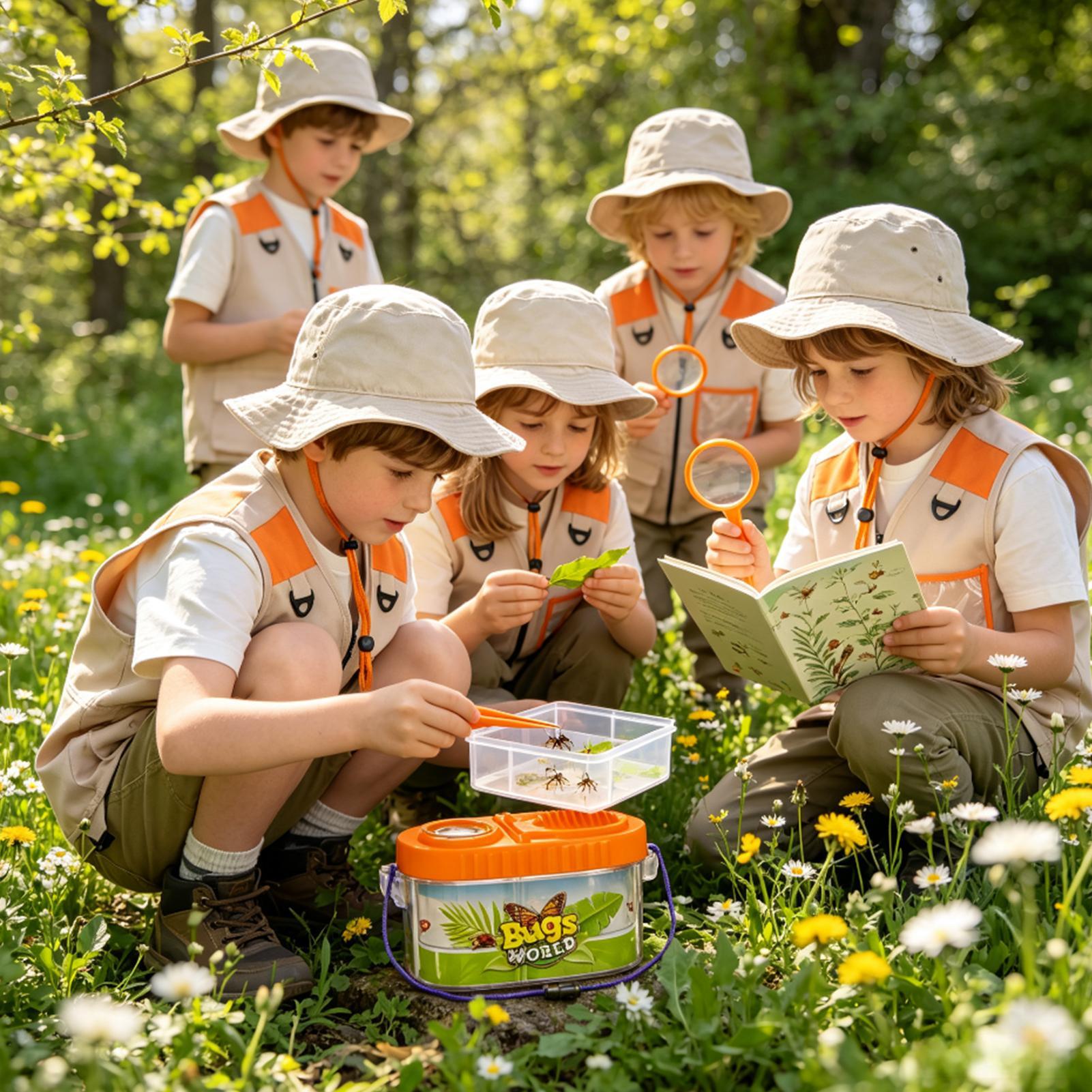 Outdoor Adventure Kit For Boys - ชุดอุปกรณ์ผจญภัยสำหรับเด็กพร้อมแว่นขยาย หมวกน้ำหนักเบา ชุดวิทยาศาสตร์สำหรับเด็ก ชุดจับแมลงและตั้งแคมป์สำหรับเด็กชายและเด็กหญิงสำหรับกิจกรรมกลางแจ้ง