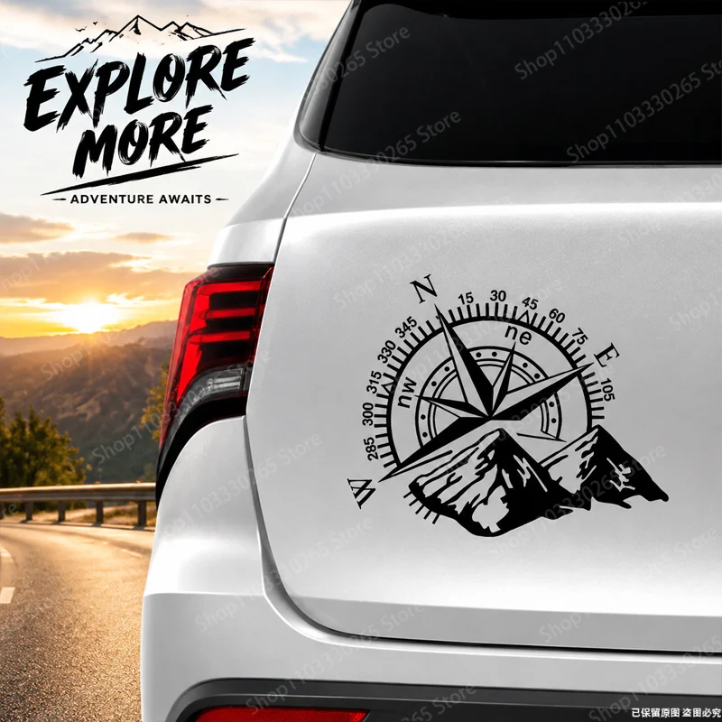 Outdoor Adventure Rv - สติ๊กเกอร์ติดรถยนต์ลายเข็มทิศภูเขาสำหรับการผจญภัยกลางแจ้ง สติ๊กเกอร์ไวนิลกันน้ำสำหรับรถยนต์ รถบรรทุก รถบ้าน อุปกรณ์ตกแต่งภายนอกสำหรับการขับขี่ออฟโรด
