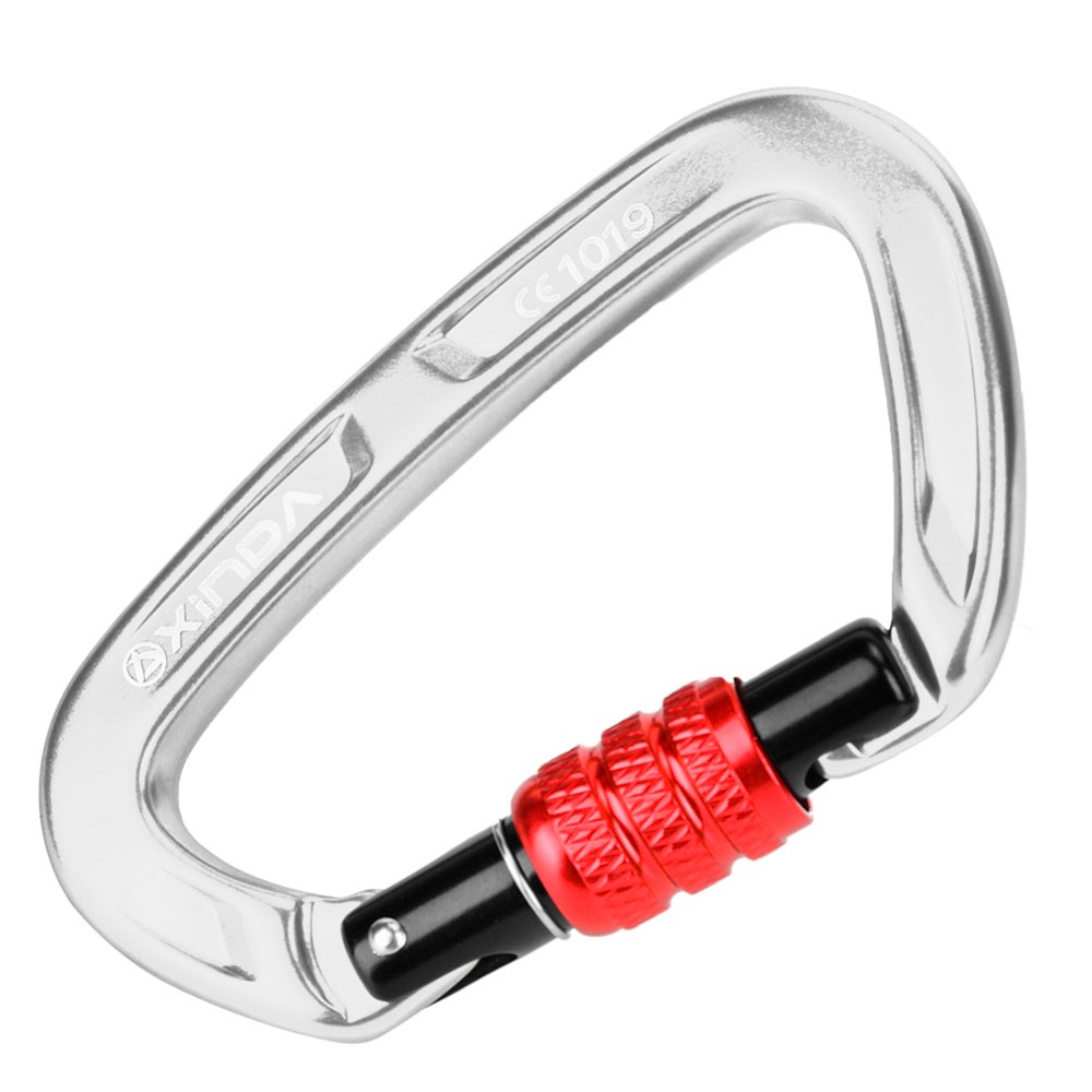 Carabiner Locking D - คาราบิเนอร์ล็อคแบบเกลียวรูปตัว D ทำจากอะลูมิเนียมอัลลอยด์ น้ำหนักเบา พร้อมเกลียวล็อคเพื่อความปลอดภัย เหมาะสำหรับการปีนเขาและโยคะทางอากาศ